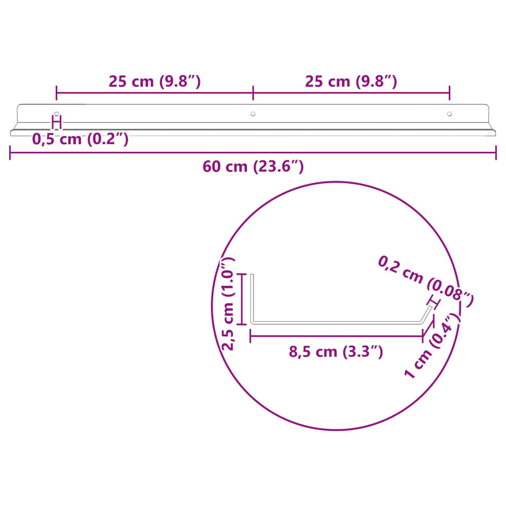 Produktbild för Flytande hylla 4 pcs Antracit 60 x 8,5 x 2,5 cm Stål