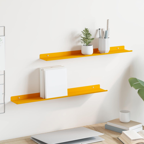 vidaXL Flytande hylla 2 pcs Senapsgul 60 x 8,5 x 2,5 cm Stål - Hyllor