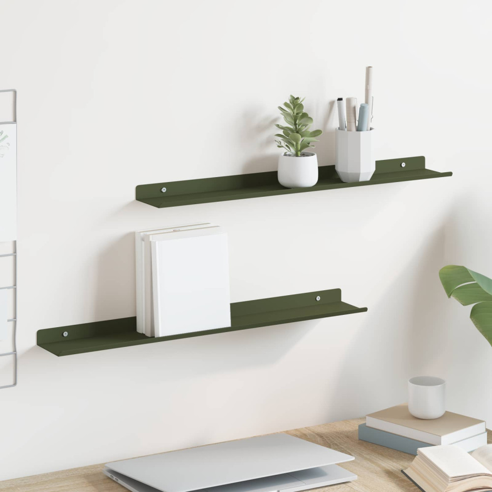 Produktbild för Flytande hylla 2 pcs Olivgrön 60 x 8,5 x 2,5 cm Stål