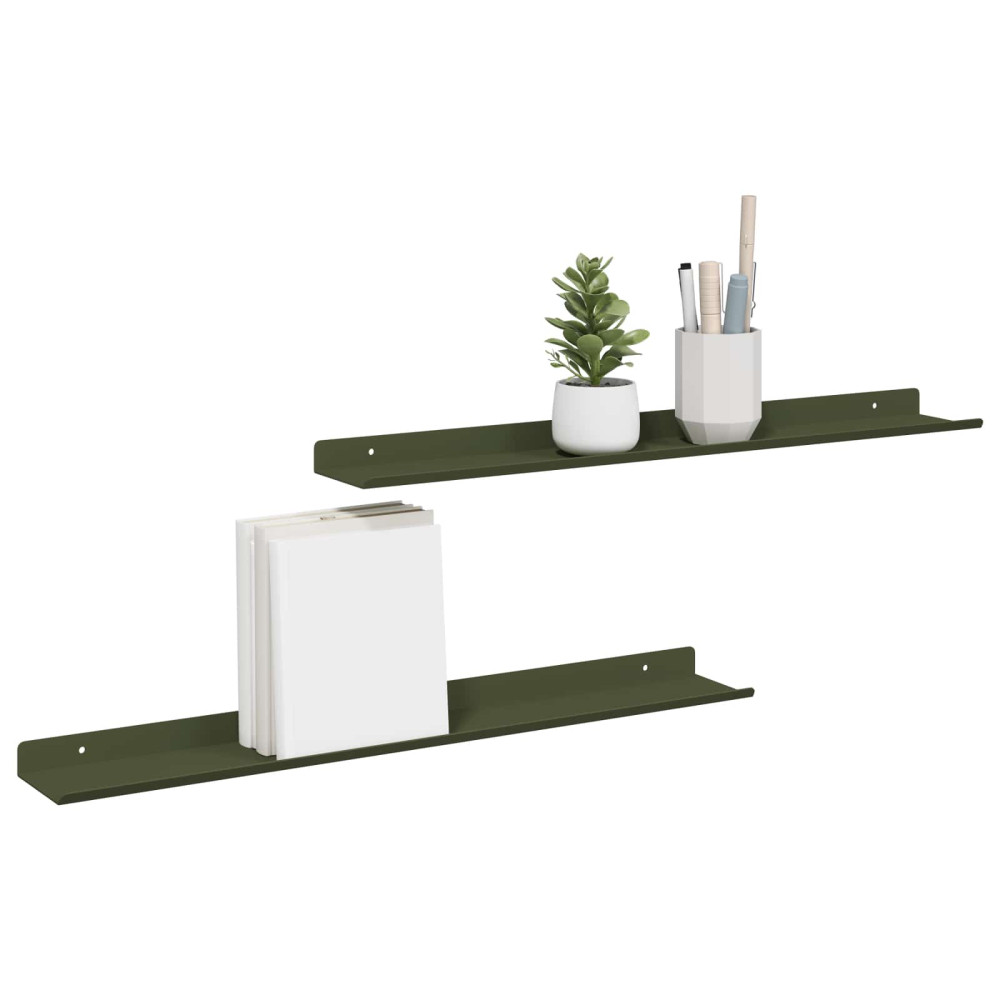 Produktbild för Flytande hylla 2 pcs Olivgrön 60 x 8,5 x 2,5 cm Stål