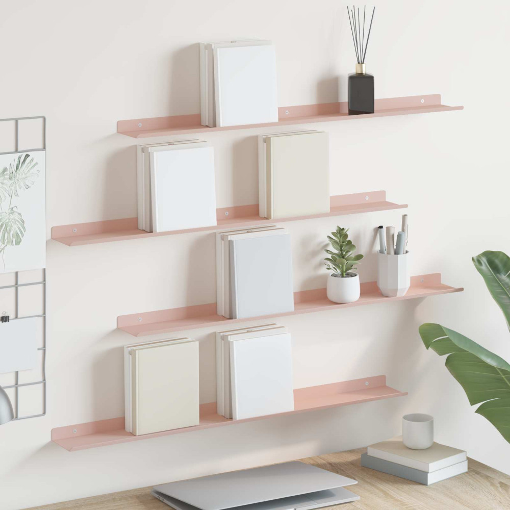 Produktbild för Flytande hylla Väggmonterad 4 pcs Rosa 80 x 9 x 2,5 cm Stål