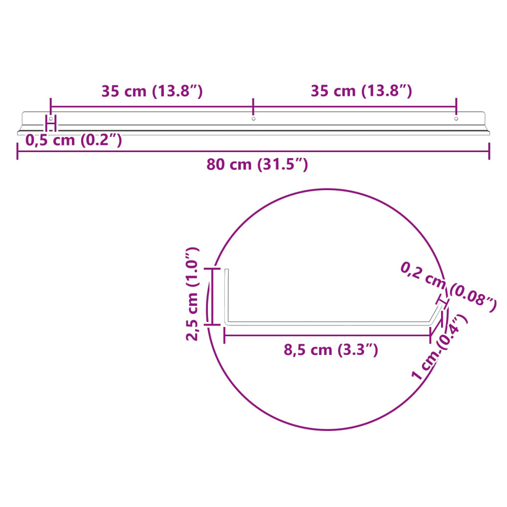 Produktbild för Flytande hylla Väggmonterad 4 pcs Rosa 80 x 9 x 2,5 cm Stål