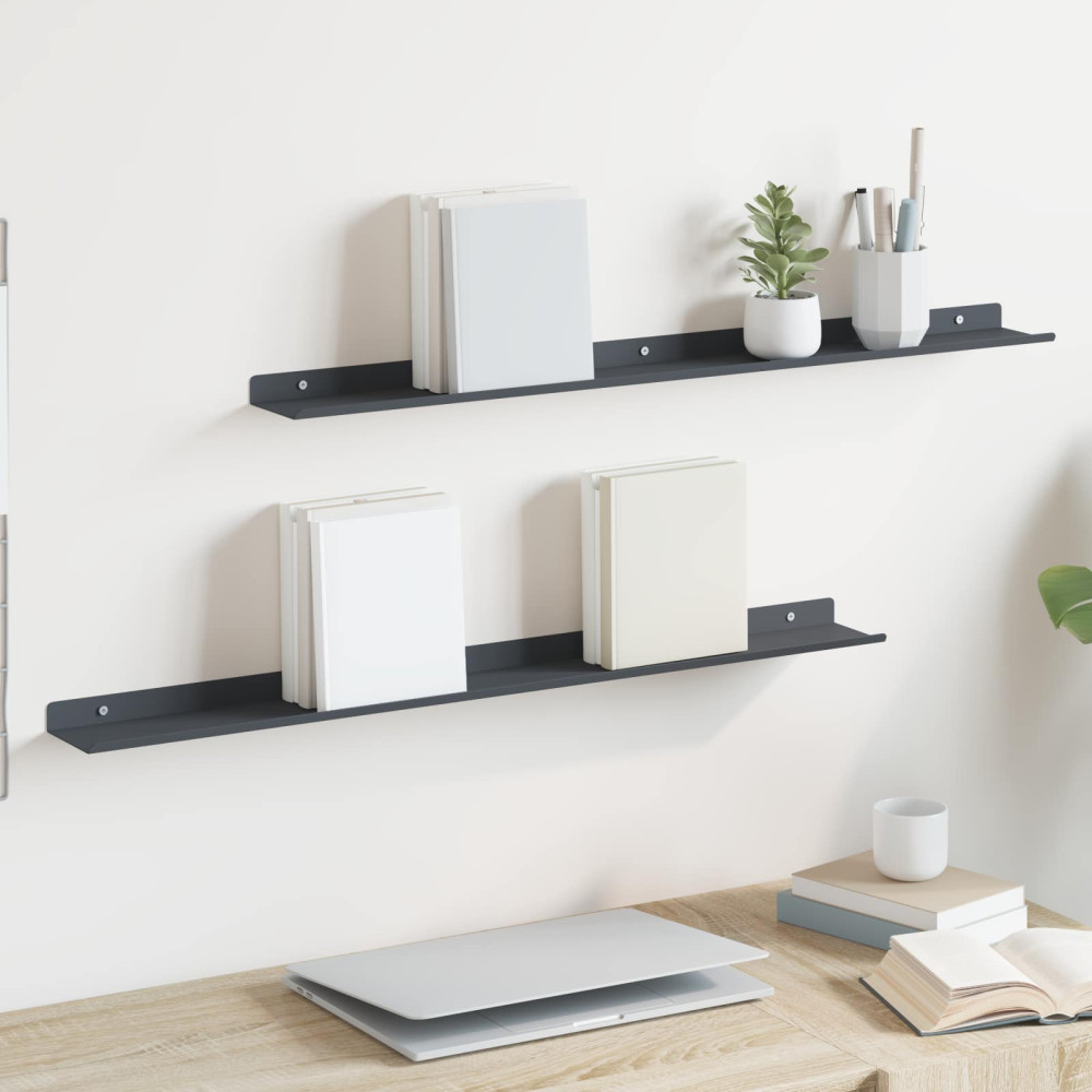 Produktbild för Flytande hylla Väggmonterad 2 pcs Antracit 80 x 9 x 2,5 cm Stål