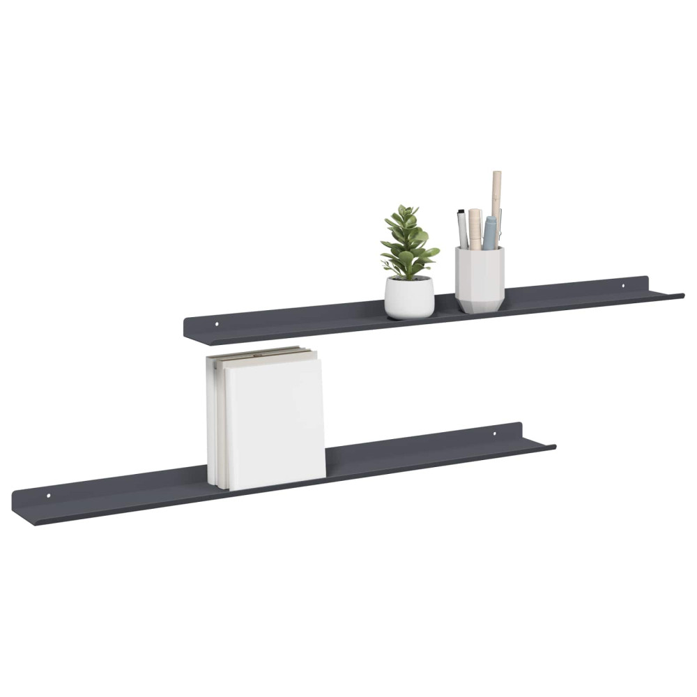 Produktbild för Flytande hylla Väggmonterad 2 pcs Antracit 80 x 9 x 2,5 cm Stål