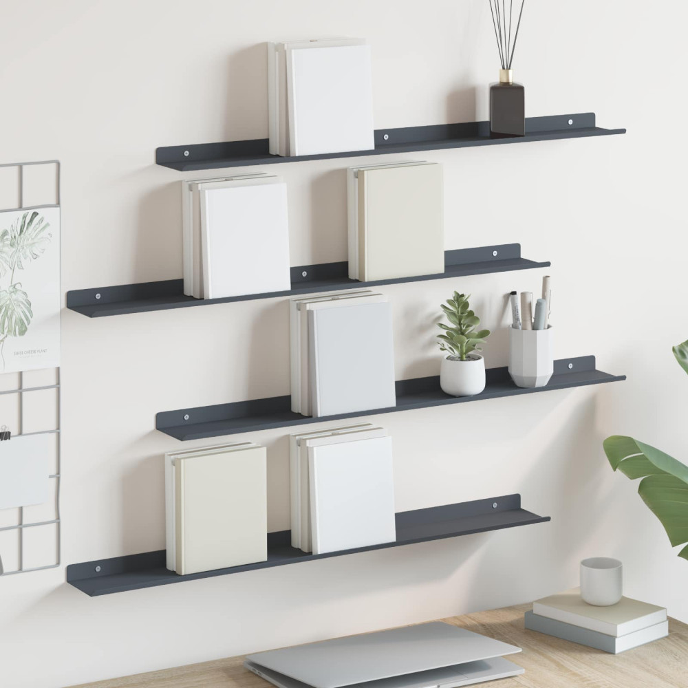 Produktbild för Flytande hylla Väggmonterad 4 pcs Antracit 80 x 9 x 2,5 cm Stål