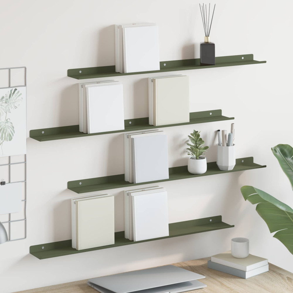 Produktbild för Flytande hylla Väggmonterad 4 pcs Olivgrön 80 x 9 x 2,5 cm Stål