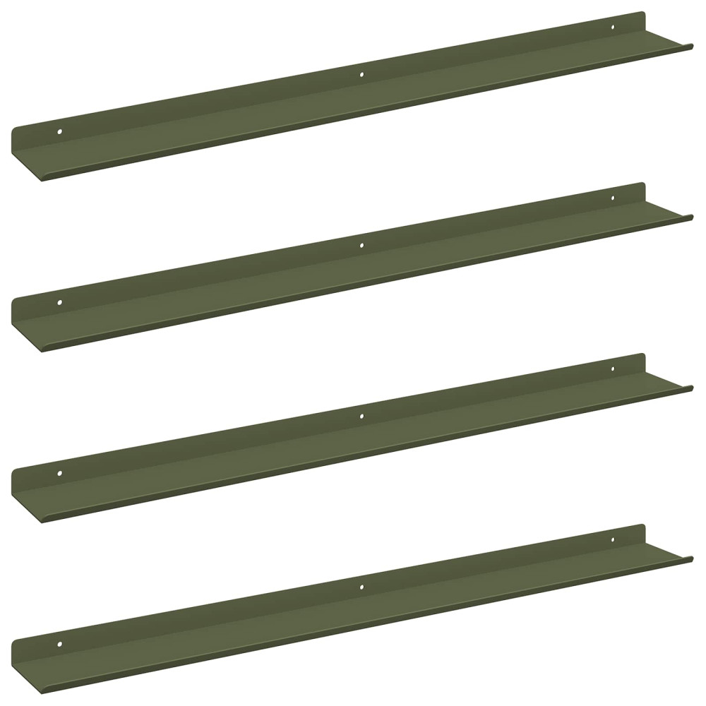Produktbild för Flytande hylla Väggmonterad 4 pcs Olivgrön 80 x 9 x 2,5 cm Stål