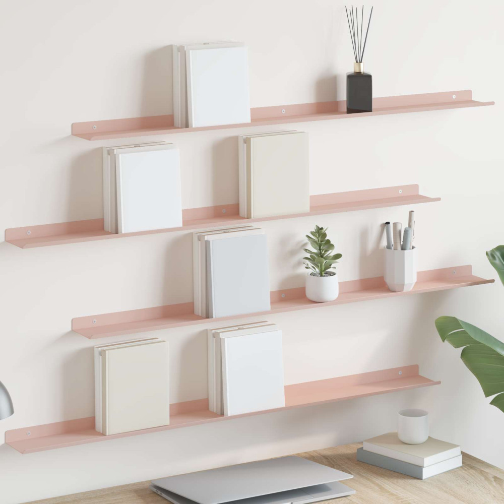 Produktbild för Flytande hylla Väggmonterad 4 pcs Rosa 100 x 9 x 2,5 cm Stål