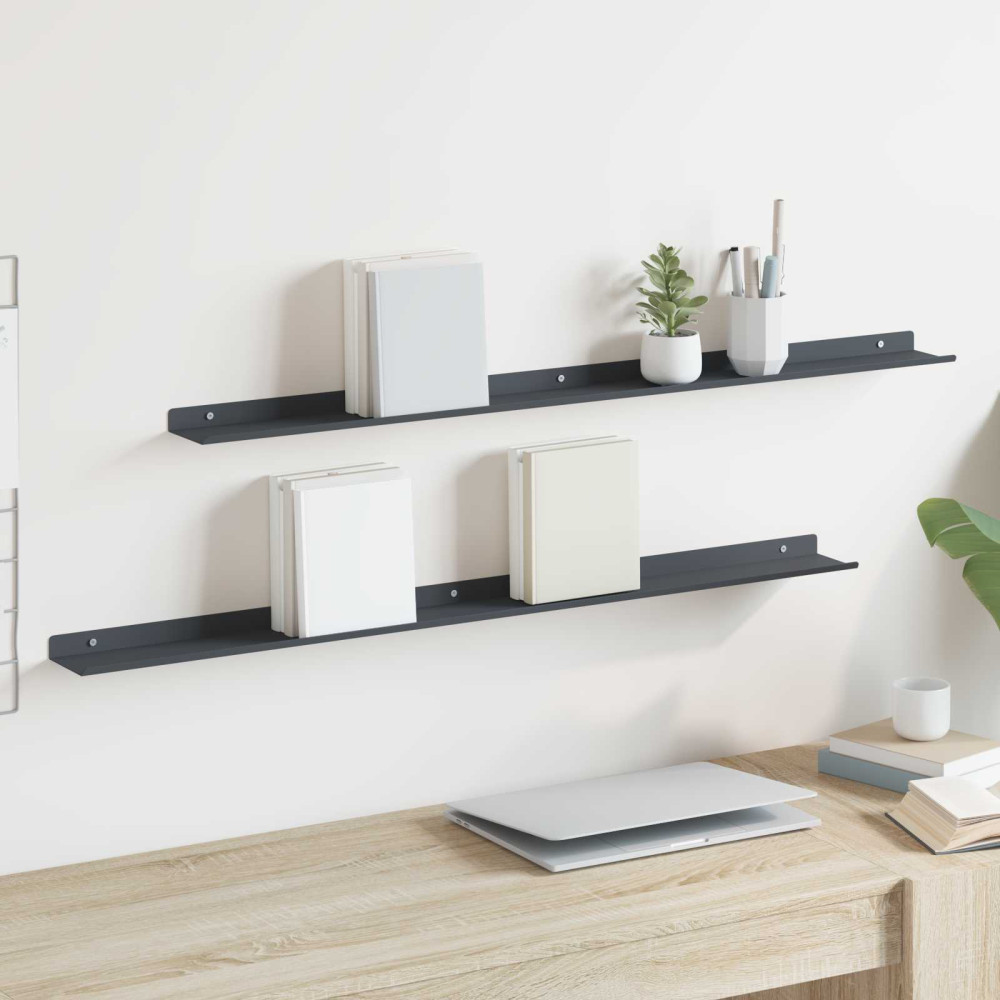 Produktbild för Flytande hylla 2 pcs Antracit 100 x 9 x 2,5 cm Stål