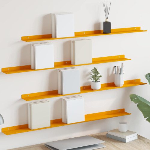 vidaXL Flytande hylla 4 pcs Senapsgul 100 x 9 x 2,5 cm Stål - Hyllor