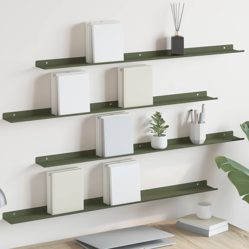 Produktbild för Flytande hylla 4 pcs Olivgrön 100 x 9 x 2,5 cm Stål