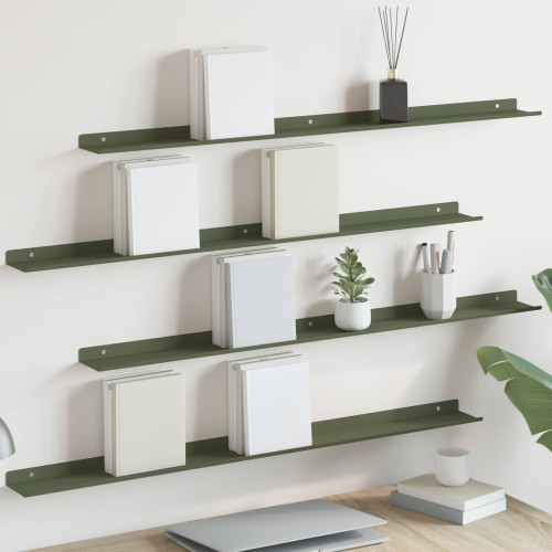 vidaXL Flytande hylla 4 pcs Olivgrön 100 x 9 x 2,5 cm Stål