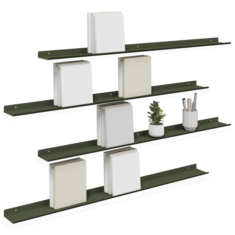 Produktbild för Flytande hylla 4 pcs Olivgrön 100 x 9 x 2,5 cm Stål