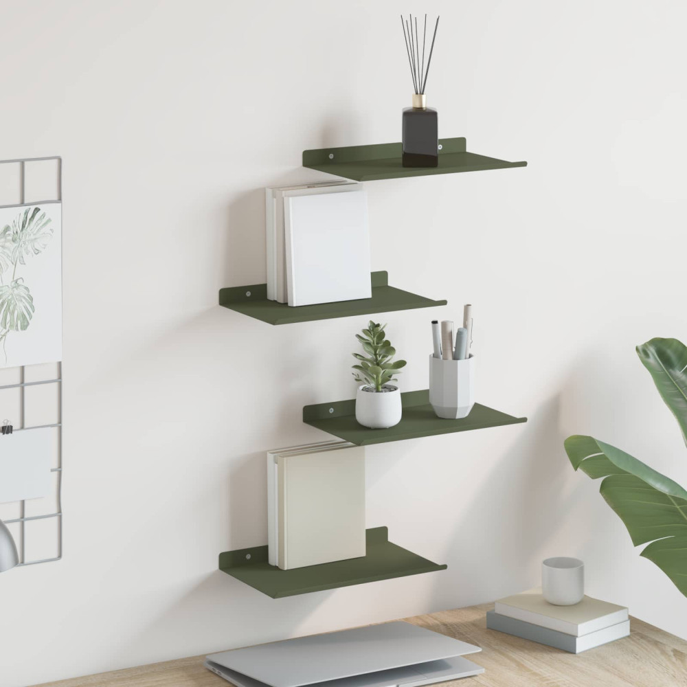 Produktbild för Flytande hylla 4 pcs Olivgrön 30 x 18 x 2,5 cm Stål