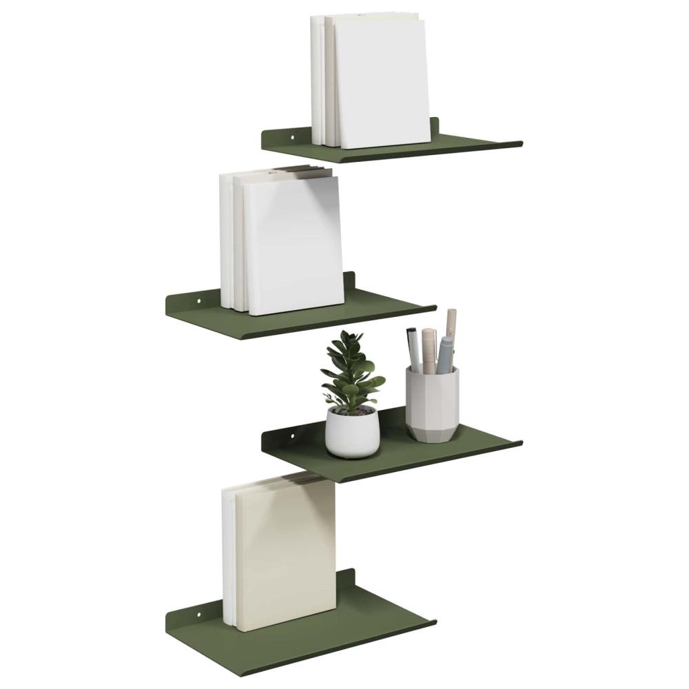 Produktbild för Flytande hylla 4 pcs Olivgrön 30 x 18 x 2,5 cm Stål