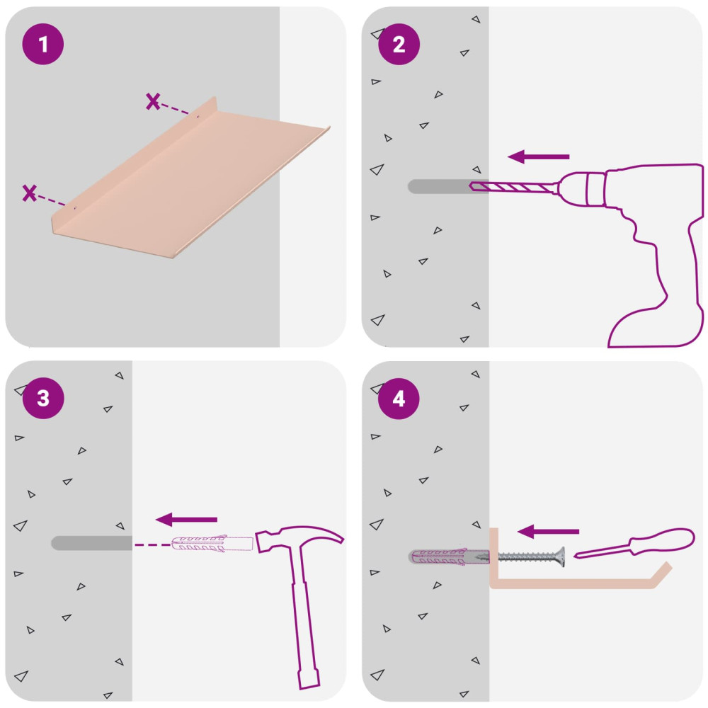 Produktbild för Flytande hylla Väggmonterad 4 pcs Rosa 40 x 18 x 2,5 cm Stål