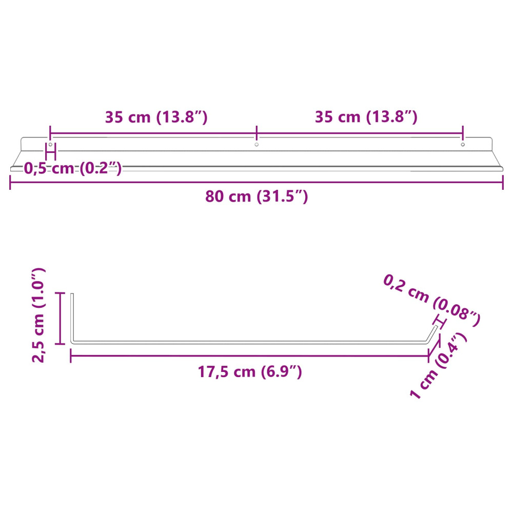 Produktbild för Flytande hylla 4 pcs Senapsgul 80 x 18 x 2,5 cm Stål