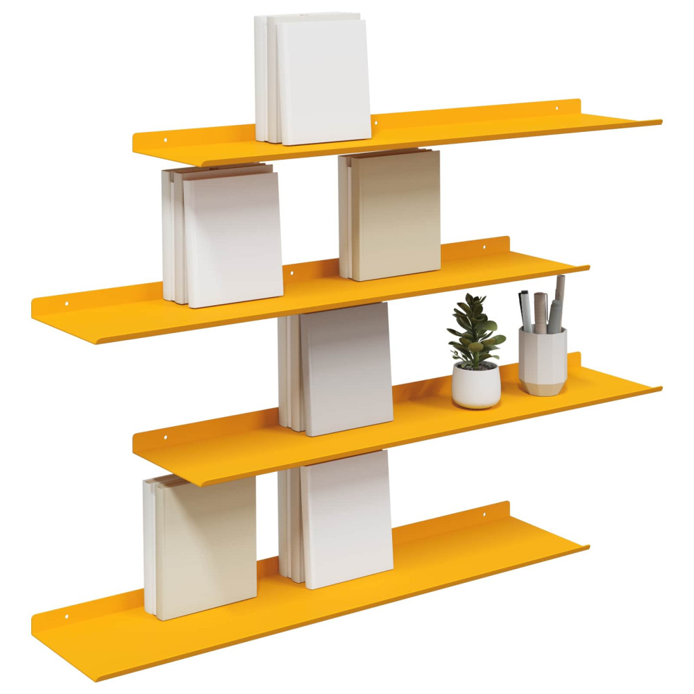 Produktbild för Flytande hylla 4 pcs Senapsgul 80 x 18 x 2,5 cm Stål