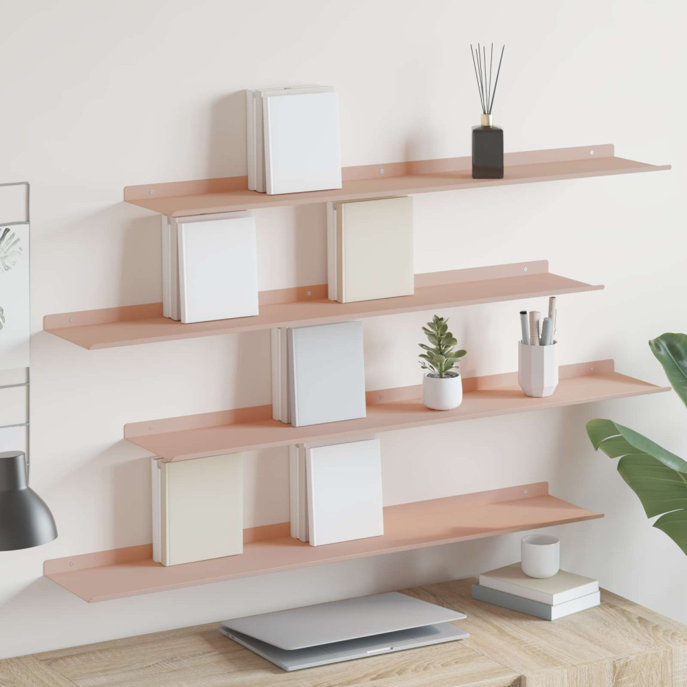 Produktbild för Flytande hylla Väggmonterad 4 pcs Rosa 100 x 18 x 2,5 cm Stål