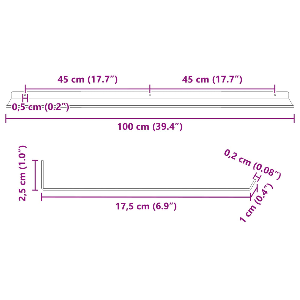 Produktbild för Flytande hylla Väggmonterad 4 pcs Rosa 100 x 18 x 2,5 cm Stål