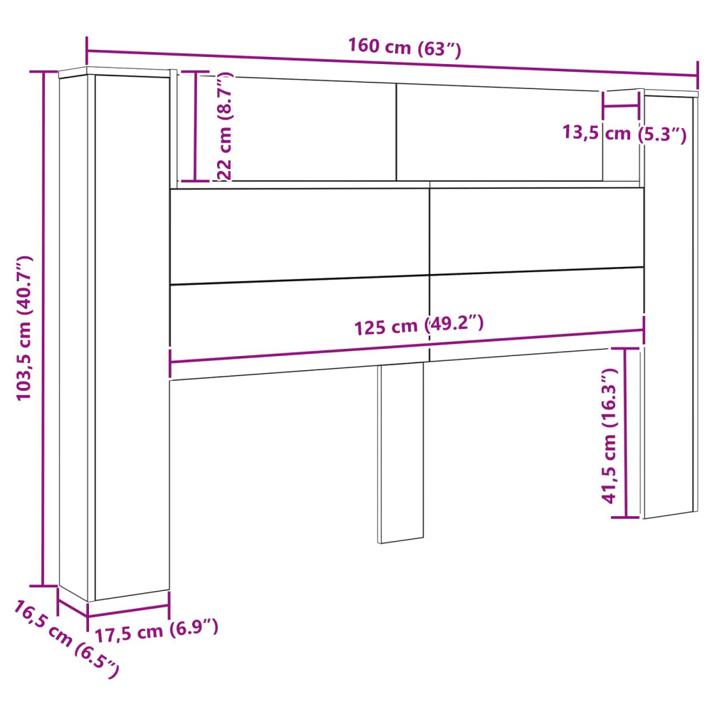Produktbild för Huvudgavelsskåp med LED Artisan Ek 160 x 16,5 x 103,5 cm
