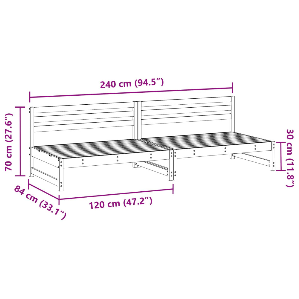 Produktbild för Trädgård Mittensoffa Massivt furu VaxBrun 240 x 84 x 70 cm