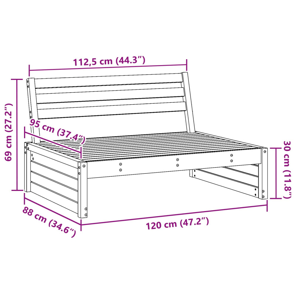 Produktbild för Trädgård Mittensoffa Massiv furu VaxBrun 120 x 95 x 69 cm