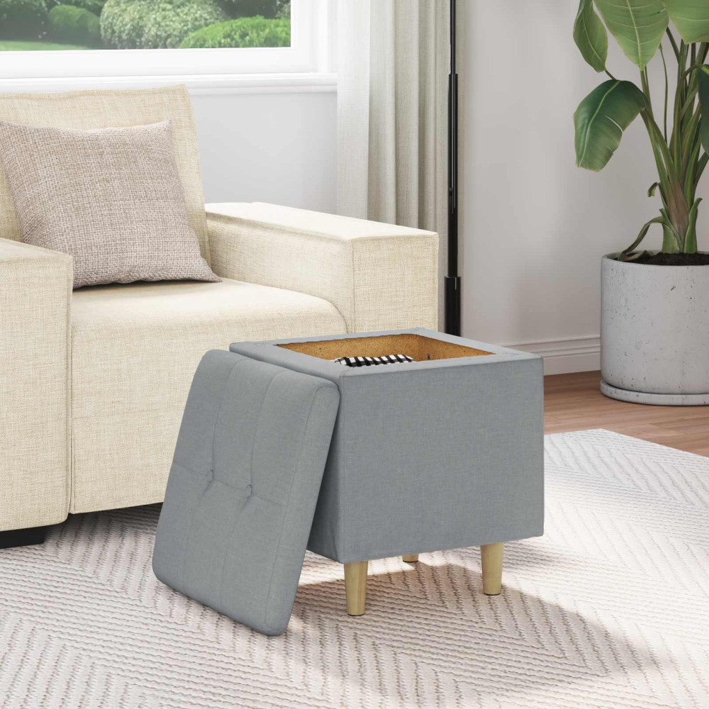 Produktbild för Ottoman med förvaring med kudde Ljusgrå 40 x 40 x 45 cm tyg