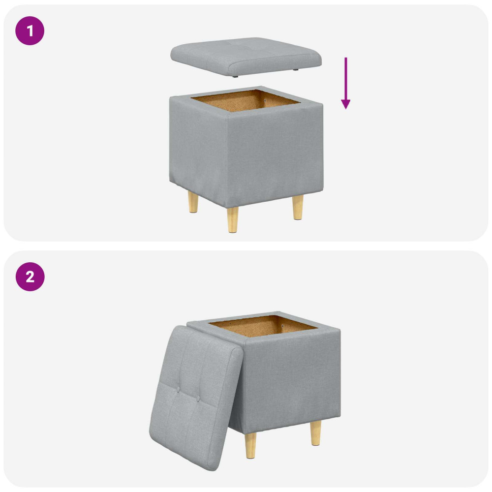 Produktbild för Ottoman med förvaring med kudde Ljusgrå 40 x 40 x 45 cm tyg