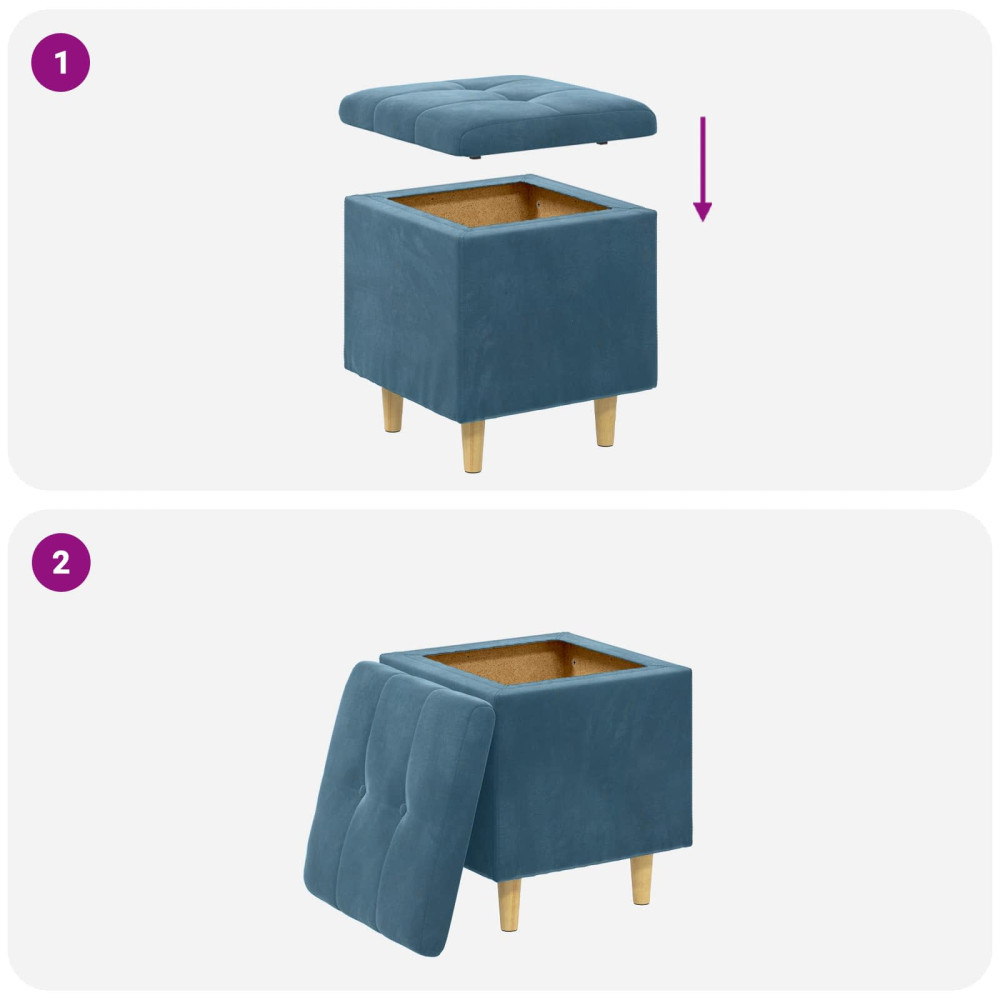 Produktbild för Förvaringspall med kudde Blå 40 x 40 x 45 cm Sammet