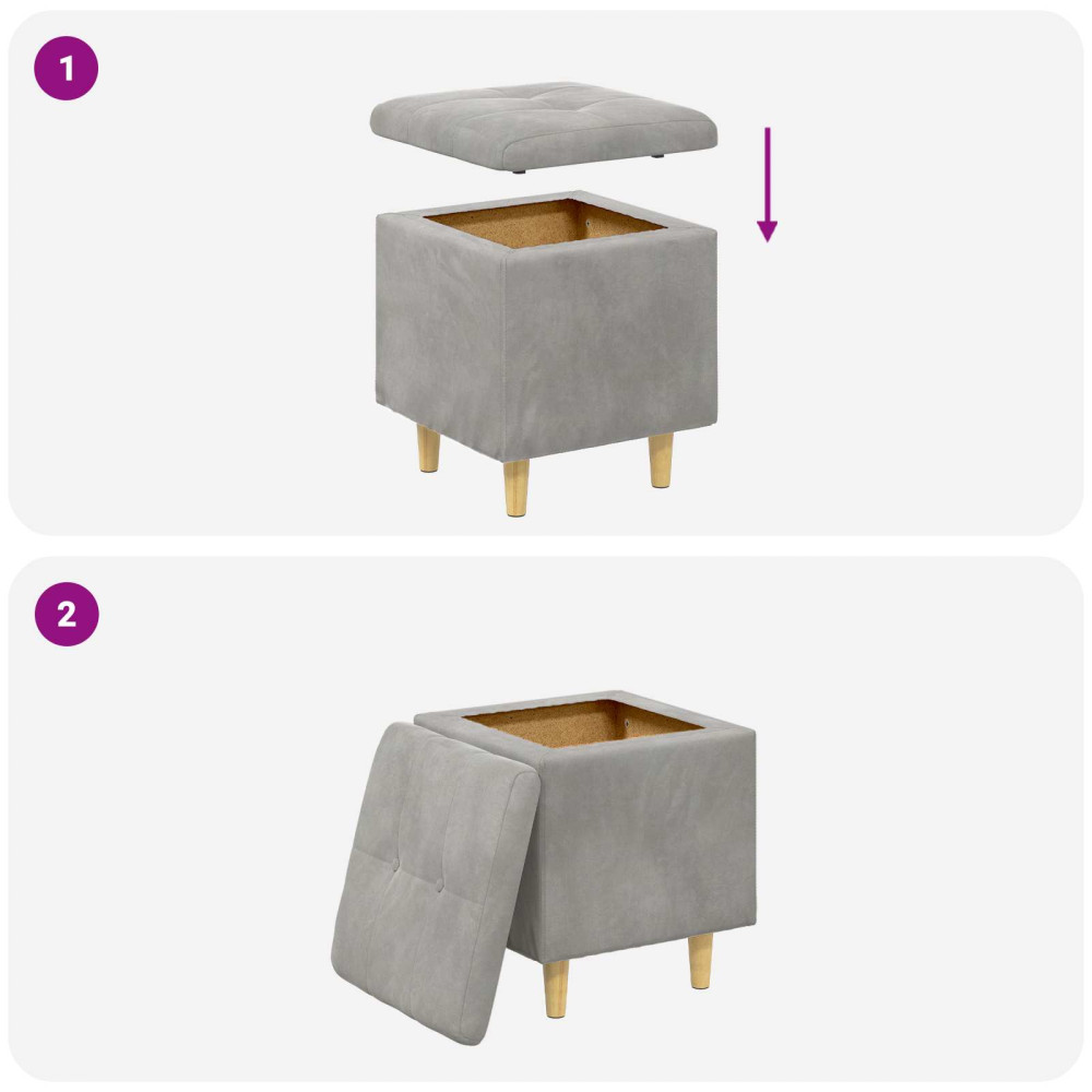 Produktbild för Förvaringspall med kudde Ljusgrå 40 x 40 x 45 cm Sammet