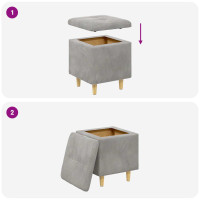 Produktbild för Förvaringspall med kudde Ljusgrå 40 x 40 x 45 cm Sammet