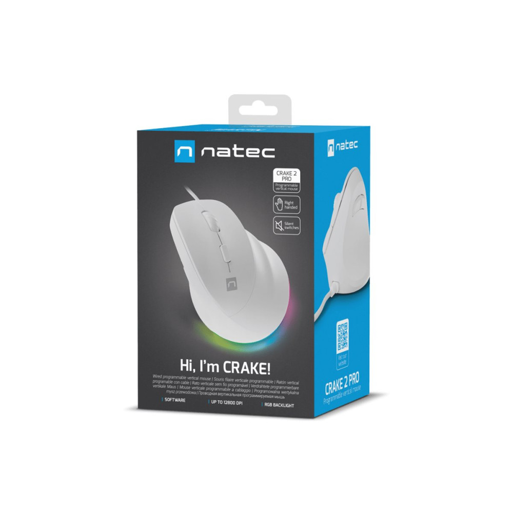 Produktbild för Natec CRAKE 2 PRO - vertikal mus - USB - vit