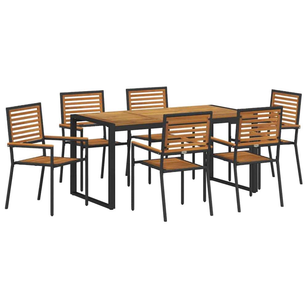 Produktbild för Trädgårdsmöbelset 7 pcs Svart och Brunt konstrotting