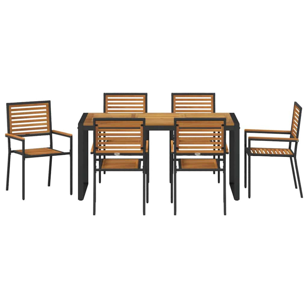 Produktbild för Trädgårdsmöbelset 7 pcs Svart och Brunt konstrotting