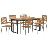 Produktbild för Trädgårdsmöbelset 7 pcs Grå och Brun konstrotting