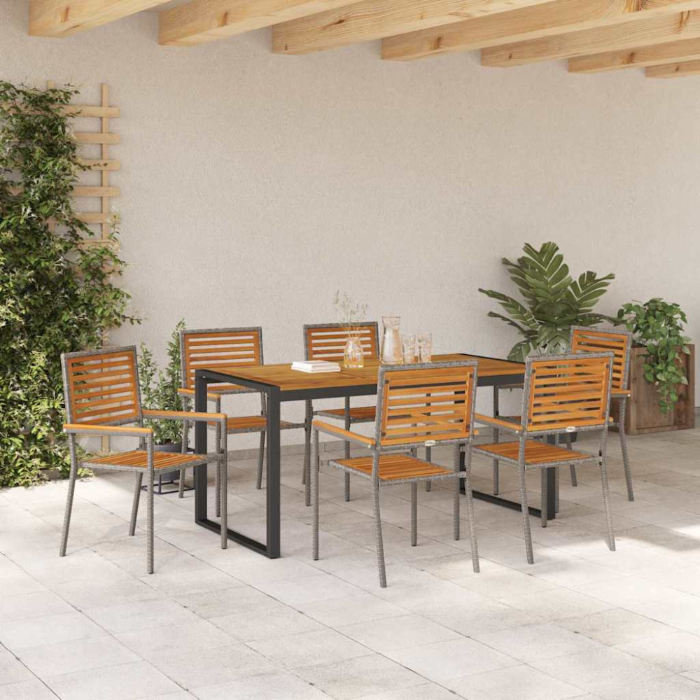Produktbild för Trädgårdsmöbelset 7 pcs Grå och Brun konstrotting