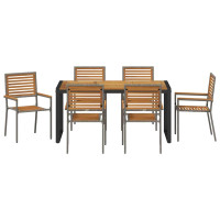Produktbild för Trädgårdsmöbelset 7 pcs Grå och Brun konstrotting