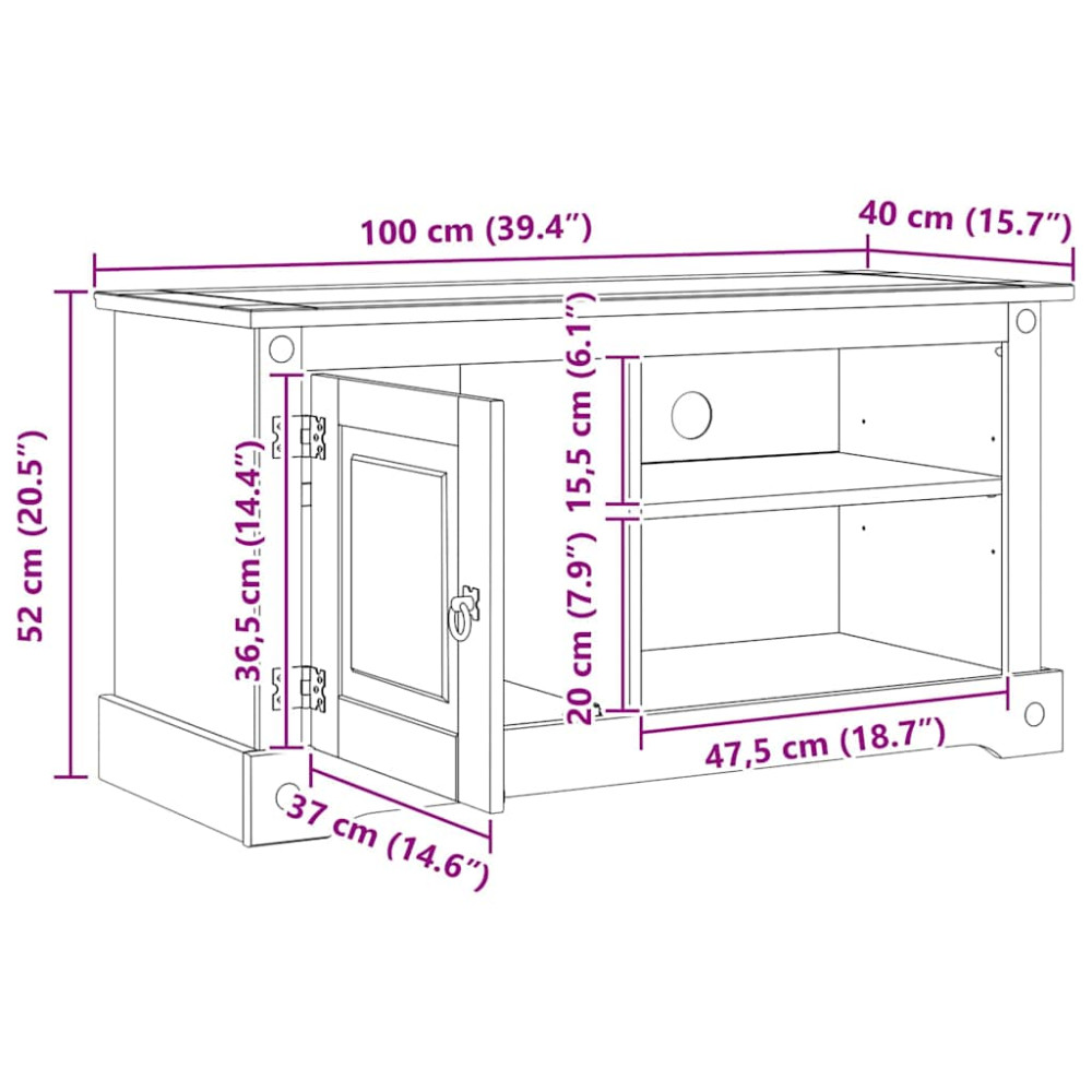 Produktbild för TV-skåp Corona Vit 100 x 40 x 52 cm Massiv furu