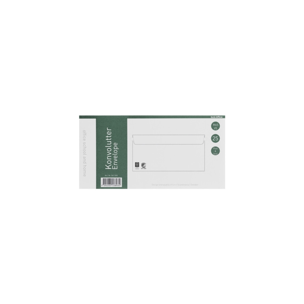 Produktbild för Kuverter M65 m/rude 90g Peel & Seal 110x220 mm hvid