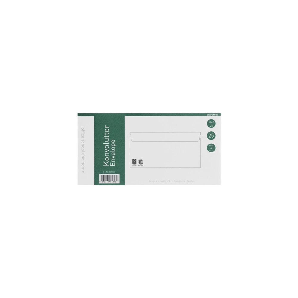 Produktbild för Kuverter M65 m/rude 90g Peel & Seal 110x220 mm hvid