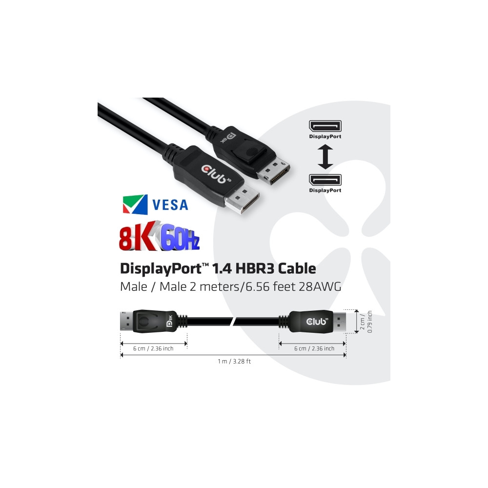 Produktbild för Club 3D - DisplayPort-kabel - DisplayPort till DisplayPort - 2 m