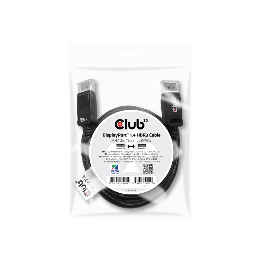 Produktbild för Club 3D - DisplayPort-kabel - DisplayPort till DisplayPort - 2 m