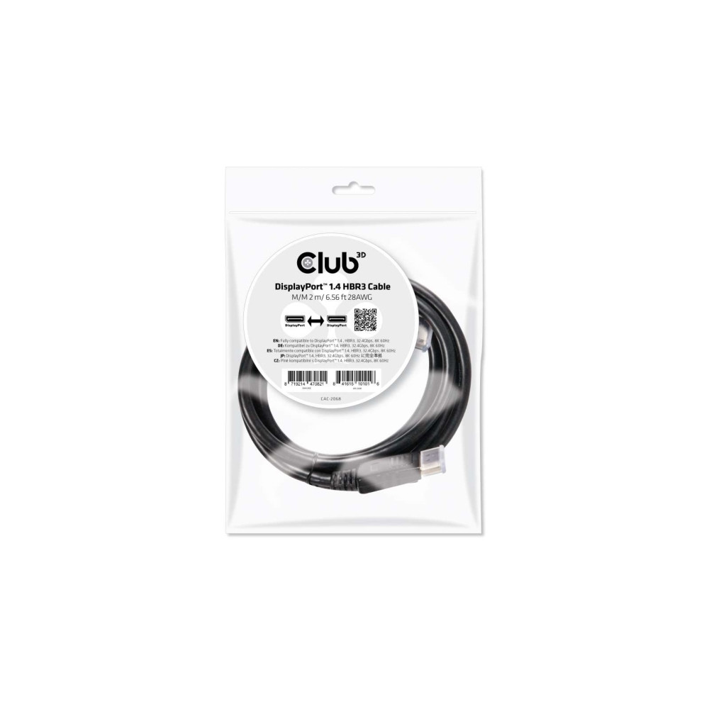 Produktbild för Club 3D - DisplayPort-kabel - DisplayPort till DisplayPort - 2 m