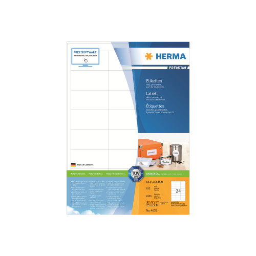 HERMA HERMA Premium - laminerade etiketter - matt - 2400 etikett (er) - 66 x 33.8 mm