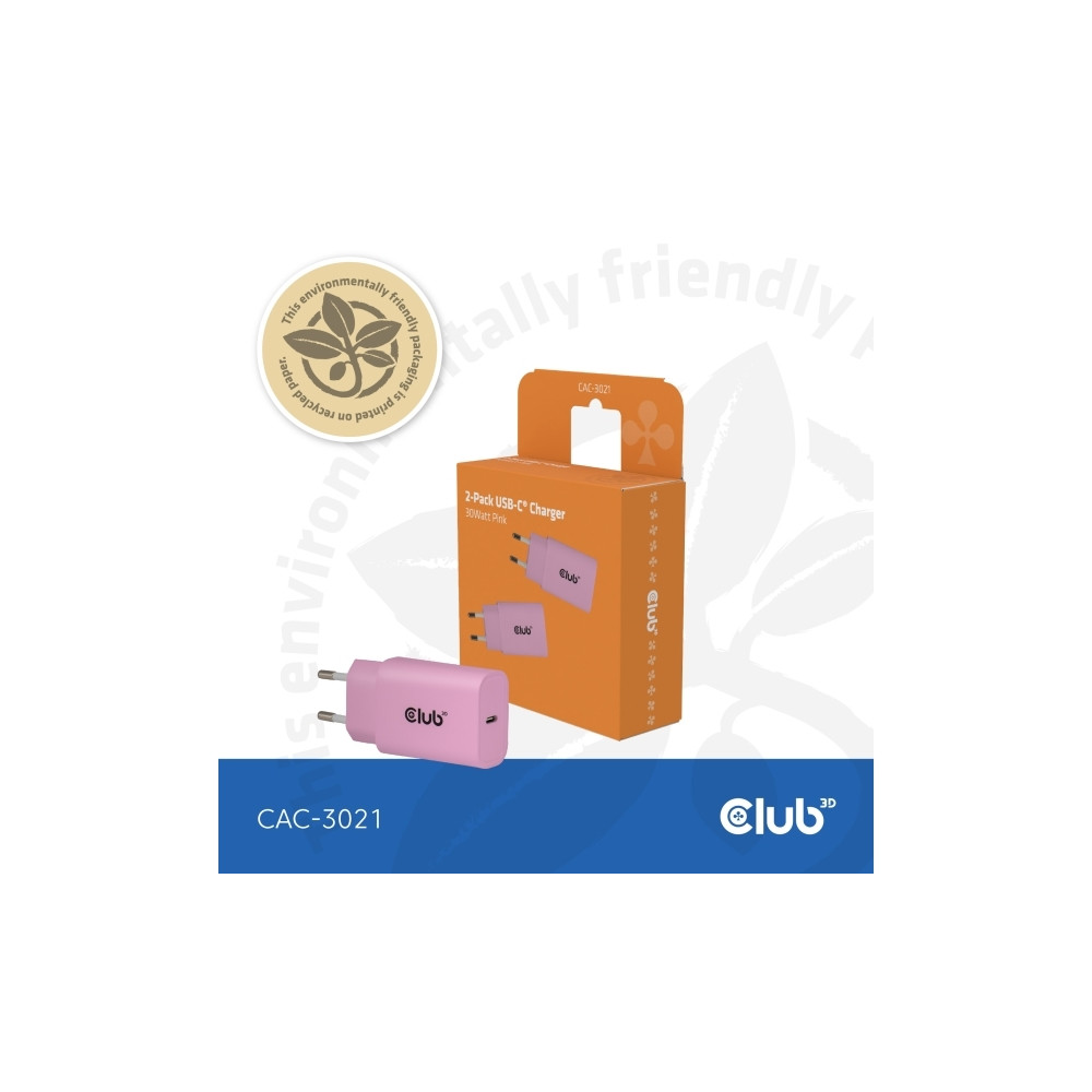 Produktbild för Club 3D CAC-3021 strömadapter - 24 pin USB-C - 30 Watt (paket om 2)