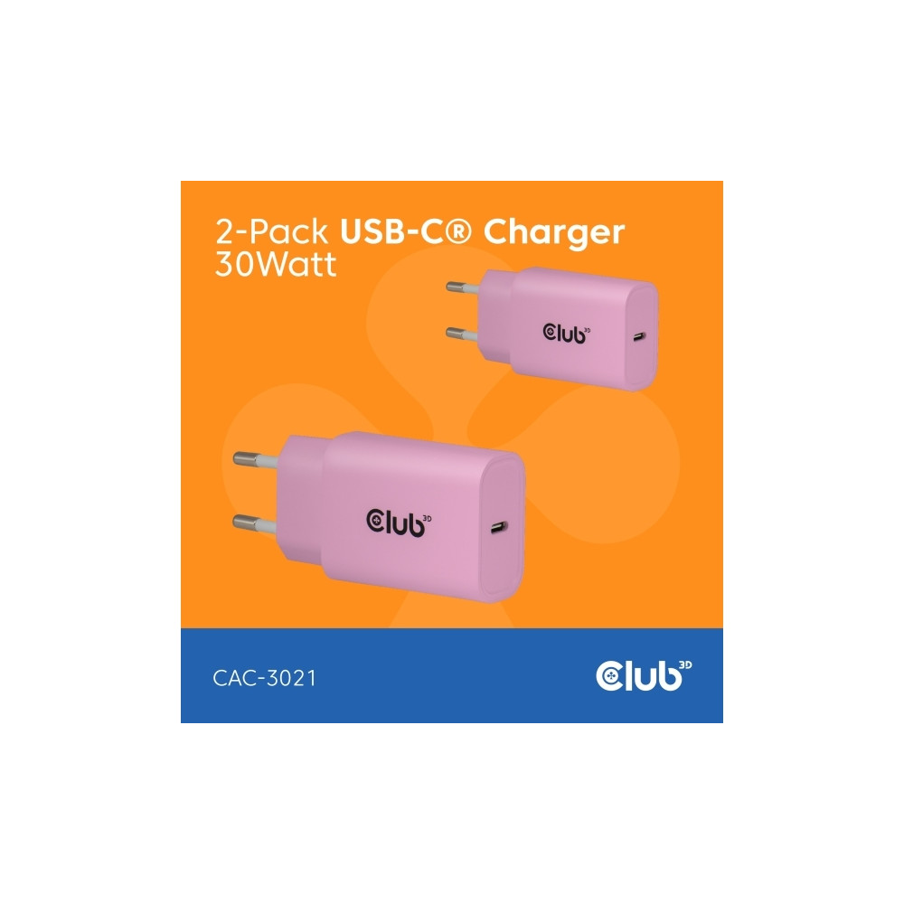 Produktbild för Club 3D CAC-3021 strömadapter - 24 pin USB-C - 30 Watt (paket om 2)
