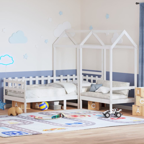 vidaXL Dagbädd med bänk och tak vit 80x200 cm massiv furu - Sängar & Sängramar