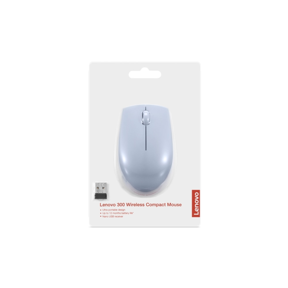 Produktbild för Lenovo 300 Wireless Compact - mus - with battery - 2.4 GHz - frost blue