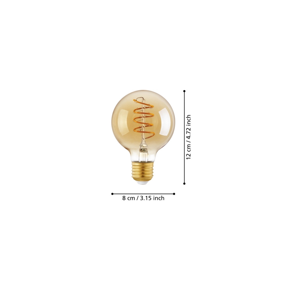 Produktbild för Eglo - LED-glödlampa med filament - form: G80 - E27 - 4 W - varmt vitt ljus - 2200 K - glob - bärnsten